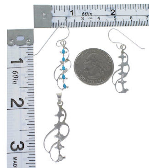Sterling Silver Turquoise Pendant Earrings Jewelry Set NX65554